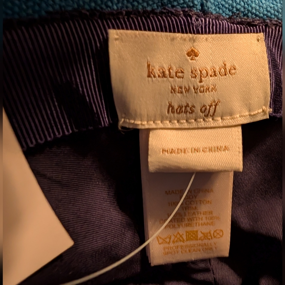 NWT Kate Spade Hats Off Bucket Hat Bonded Canvas Navy Blue Tan Leather Trim - Picture 8 of 12